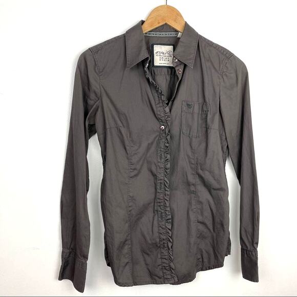 Esprit | Gray Button Down Shirt Ruffles Vintage Medium - Picture 1 of 6